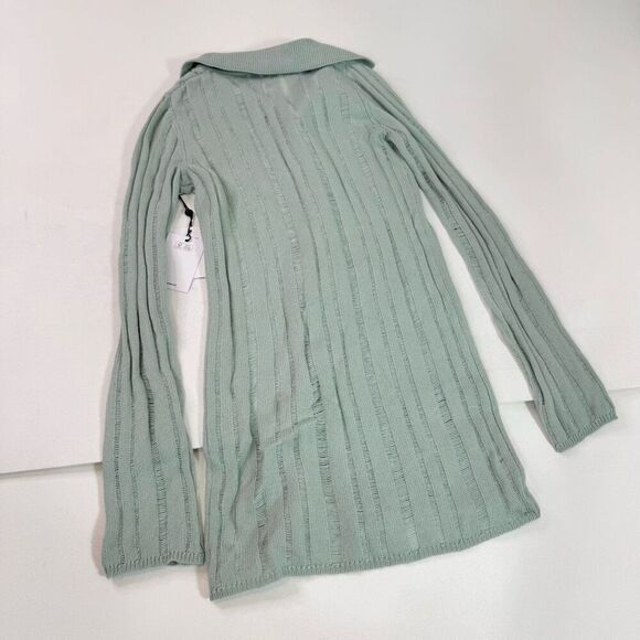 Naadam Sweater Womens Small Modal Cashmere Collared Cardigan Long New Mint - Picture 9 of 10